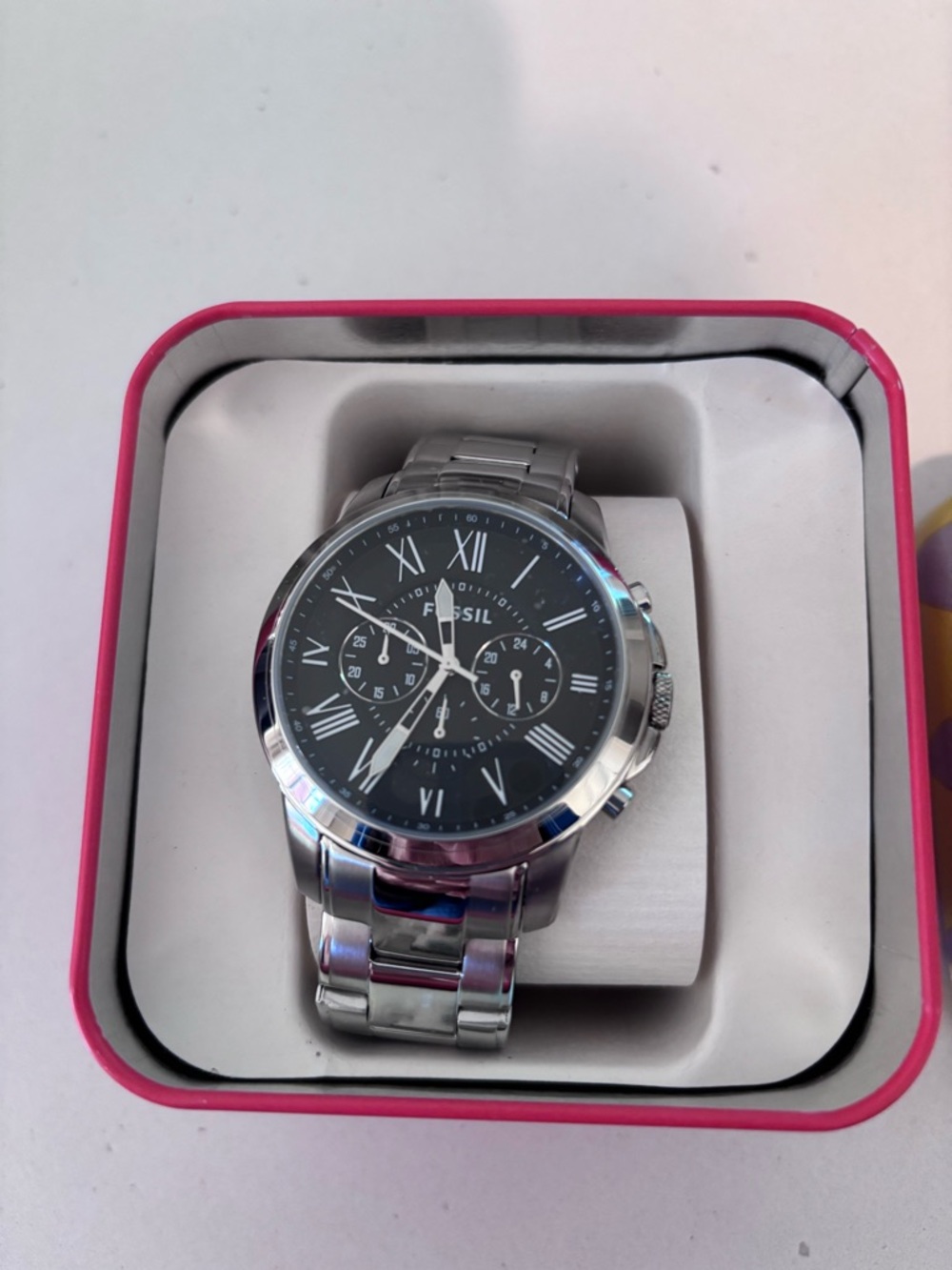 Fossil Silver Stainless Steel Watch with Black Dial